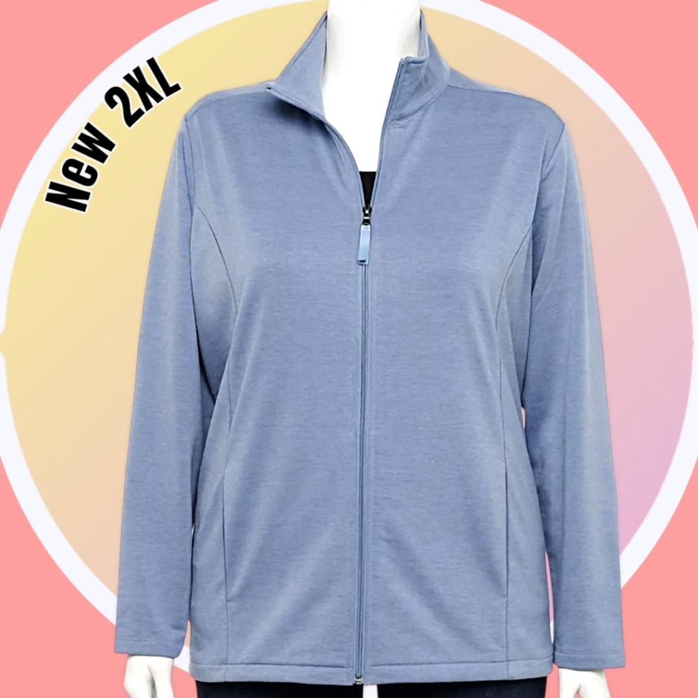 New 2XL Lightweight Mock Neck Zip Up Jacket W Pockets